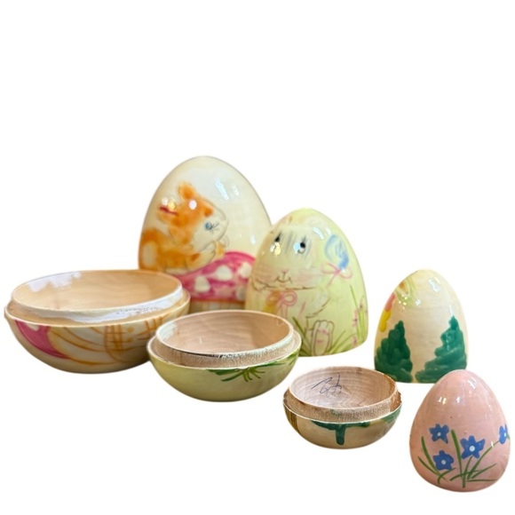 Hand-Painted Wooden Easter Egg Set with Bunny & Chick Designs - Picture 5 of 5